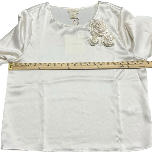 Cynthia Rowley‎ NWT Women’s Satin Rose-Appliqué Blouse   Sz L - Picture 3 of 6